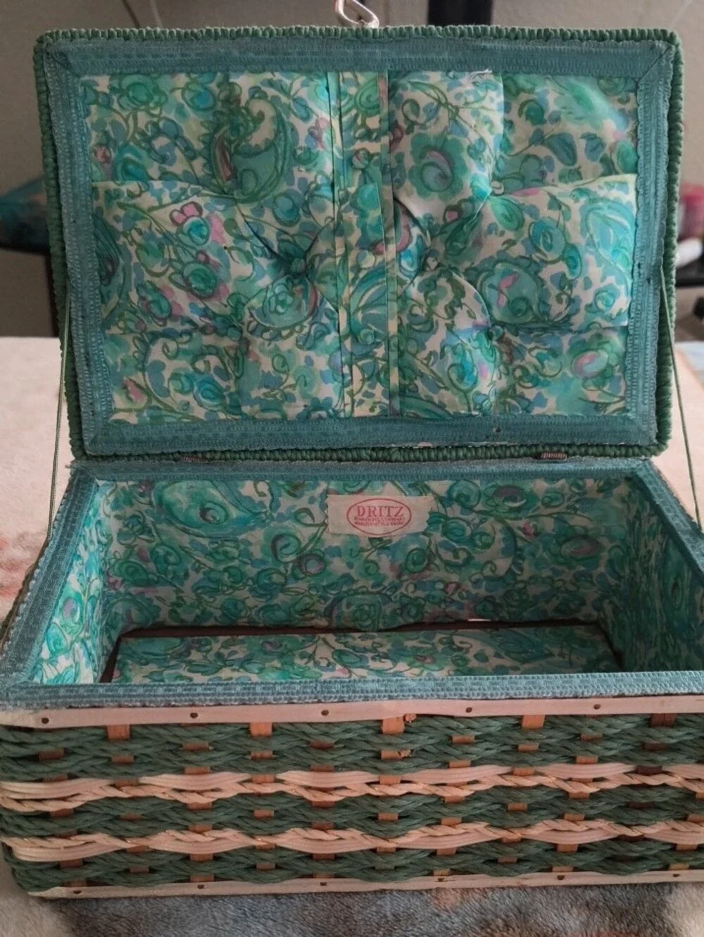 Woven Decorative Storage Box - Green & Natural